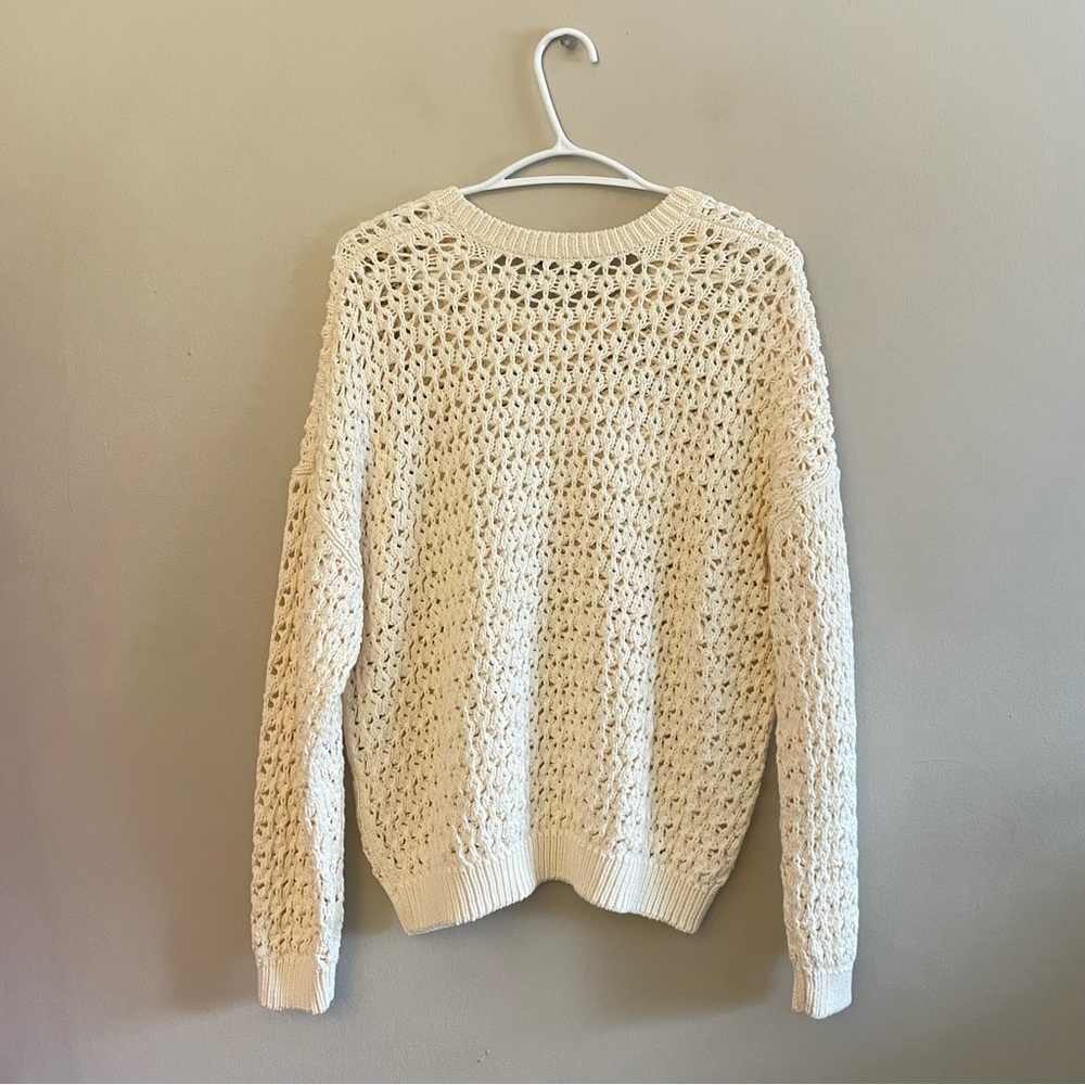 Denver Hayes Cream Open-Knit Drop Shoulder Crewneck Sweater โ Large Like New - Picture 11 of 16